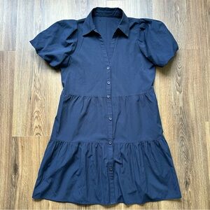Brochu Walker The Havana Mini Dress Size Small Navy Blue Tiered Skirt Button
